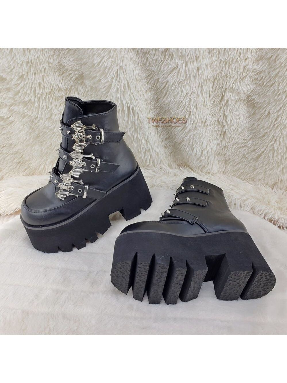 Ashes Bat Buckle 3.5" Platform Goth Punk Boots Restocked - Picture 2 of 12